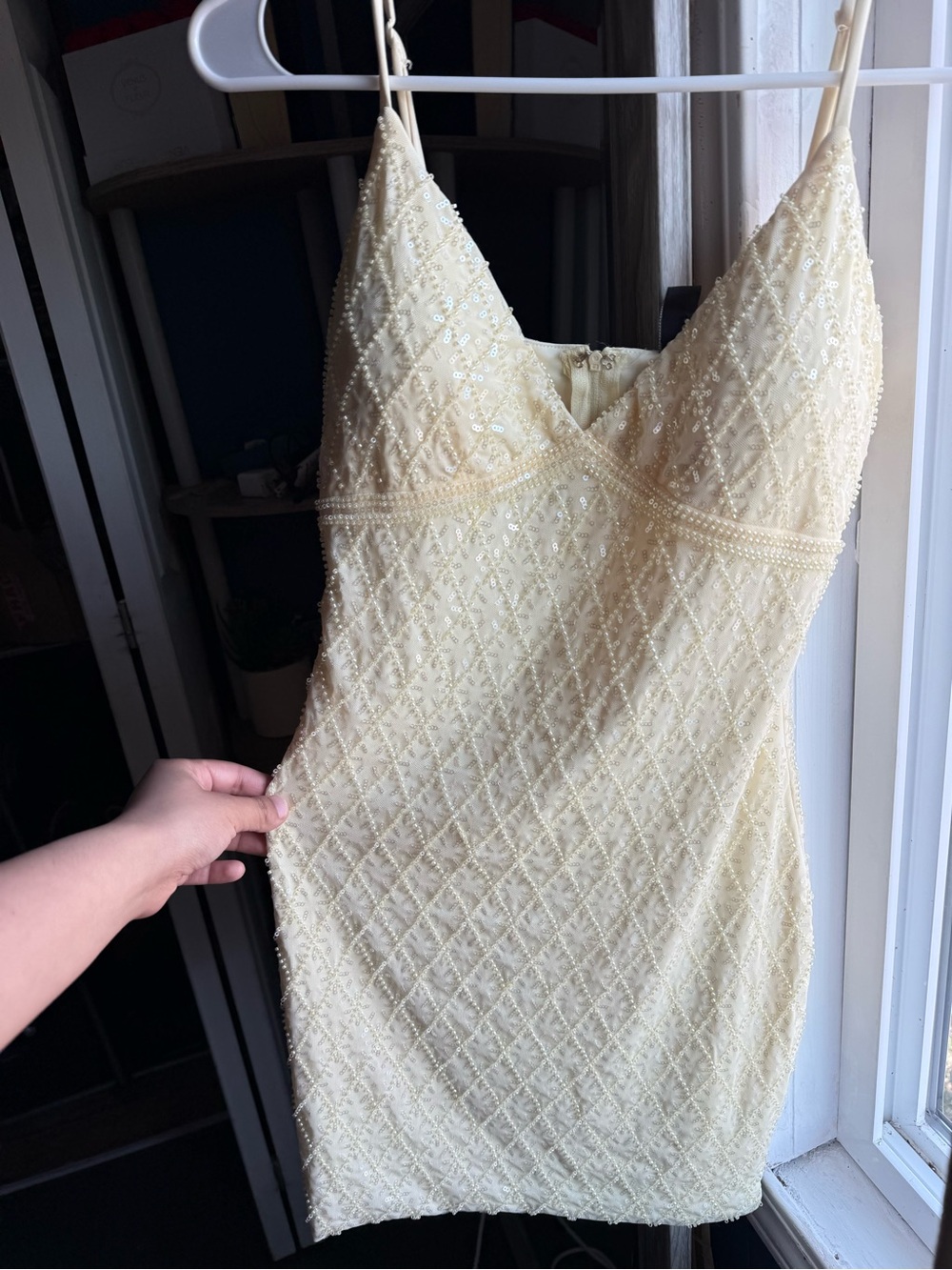 Dylan Sequin Beaded Mesh Mini Dress -Light Yellow
